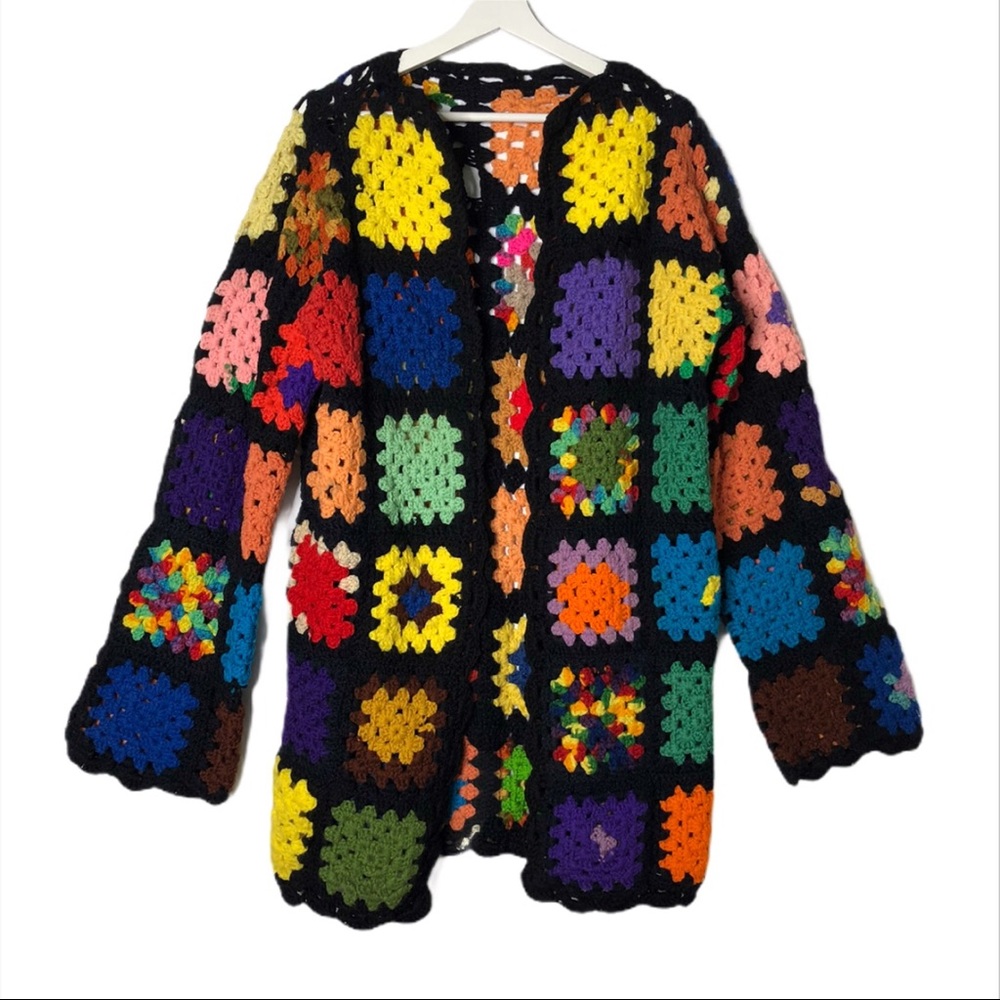 Vintage Granny Square Knitted Afghan Cardigan
